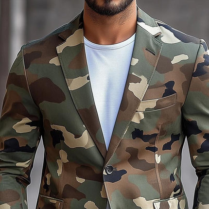 Men's Blazer | Retro Camouflage Pattern | Notch Lapel | Single Breasted | Long Sleeve | Cotton Polyester Blend | Sizes S-XXXL | Casual & Semi-Formal Wear | Flap Pockets | Lightly Padded Shoulders