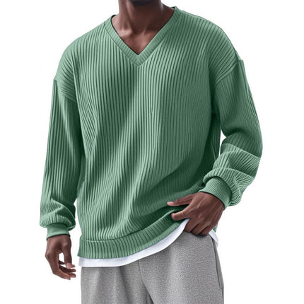 Men's V-Neck Striped Long Sleeve T-Shirt | Casual Loose Fit | Premium Cotton Blend | Comfortable Lightweight | Durable Construction | Relaxed Everyday Style | Breathable Fabric | Versatile Layering