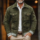 Men's Suede Jacket | Striped Trim | Lapel Collar | Chest Pocket | Zipper Closure | Casual Outerwear | Long Sleeve | Soft Suede Material | Versatile Styling | Available S to 3XL | Timeless Design