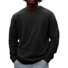 Men's Long Sleeve Waffle Knit Sweatshirt | Solid Color | Round Neck | Casual Layering | Soft Cotton Blend | Versatile Urban Fashion | Sizes S-5XL | Cool Weather Essentials