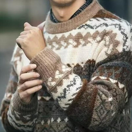 Men's Sweater | Fair Isle Jacquard Pattern | Round Neck | Long Sleeve | Soft Knit Fabric | Casual Winter Wear | Comfort & Style | Regular Fit | Warm Outerwear | Fashionable & Cozy