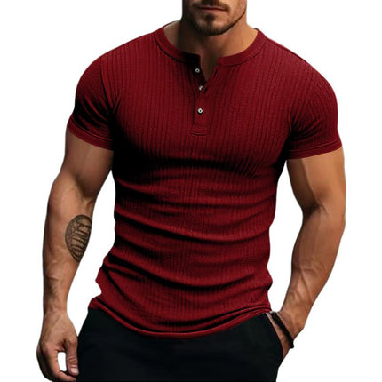 Men's Stretch Knit Henley T-Shirt | Short Sleeve Casual Top | Classic Button Placket | Comfortable Regular Fit | Breathable Fabric | Versatile Style for Everyday Wear
