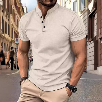 Men's Slim Fit Waffle T-Shirt | Stand Collar | Casual Short Sleeve | Soft Comfortable Fabric | Versatile Colors | Easy Care | Durable Stitching | Lightweight | Perfect for Layering