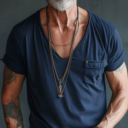Men's V Neck Short Sleeve T-Shirt | Cotton Casual Top with Cargo Breast Pocket | Comfortable Regular Fit | Soft & Breathable | Versatile for Everyday Wear