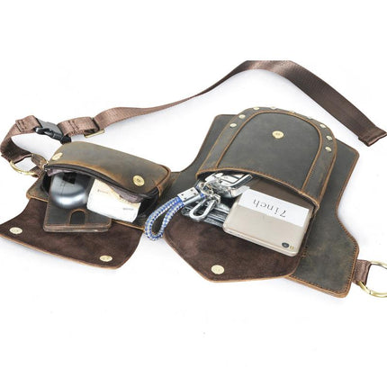 Men's Leather Waist Bag | Classic Retro Style | Outdoor Adventure | High-Quality Durable Material | Adjustable Strap | Multiple Pockets | Lightweight & Portable | Hands-Free Convenience | Travel & Daily Use