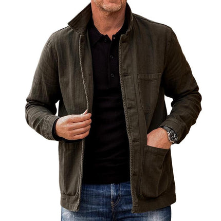 Men's Vintage Washed Lapel Jacket | Casual Outerwear | Blended Fabric | Long Sleeve | Regular Fit | Pocket Design | All Season Wear | Multiple Sizes Available