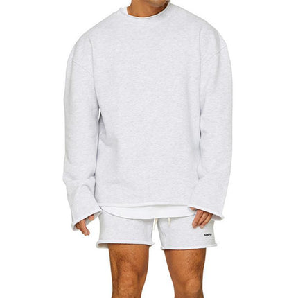 Men's Loose Fit Sweatshirt Shorts Set | Cotton Blend | Roll Hem Neck Cuffs | Pullover | Mid Waist | Long Sleeve | Round Neck | Casual Streetwear | Fall Winter Spring | M-2XL