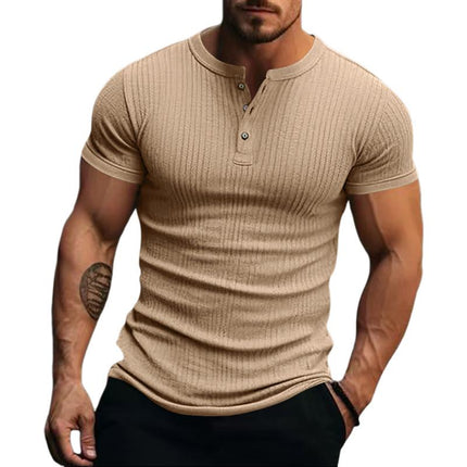 Men's Stretch Knit Henley T-Shirt | Short Sleeve Casual Top | Classic Button Placket | Comfortable Regular Fit | Breathable Fabric | Versatile Style for Everyday Wear
