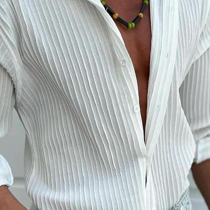 Men's Long Sleeve Casual Shirt | Solid Color | Subtle Stripes | Lapel Collar | Cotton Blend | Regular Fit | Versatile Style | Multiple Sizes | Comfortable Wear