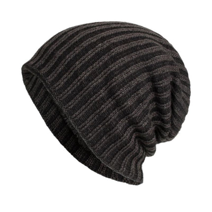 Men's Warm Knitted Hat | Retro Two-Tone Vertical Stripes | Cable Knit with Flannel Lining | Cozy Winter Headwear | Durable Acrylic Yarn | Stylish Cold Weather Accessory | Versatile Color Palette