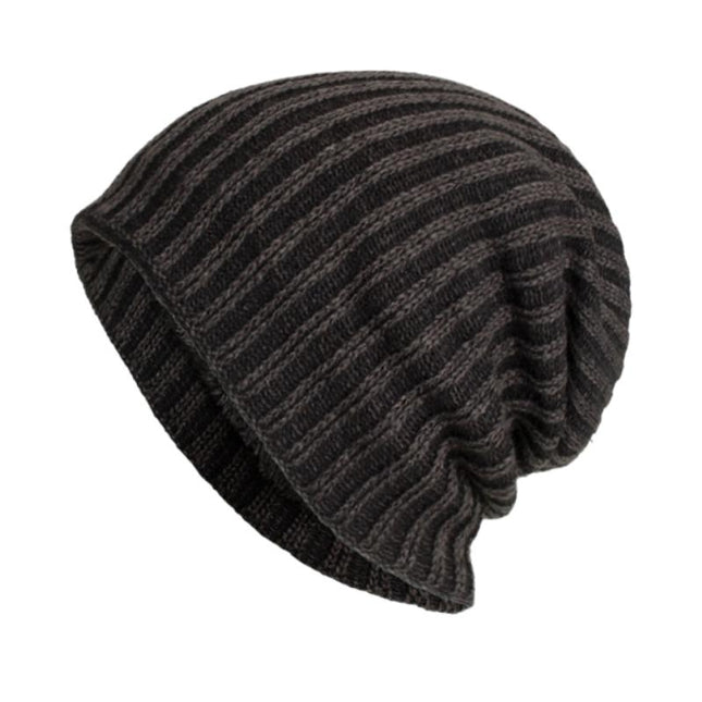 Men's Warm Knitted Hat | Retro Two-Tone Vertical Stripes | Cable Knit with Flannel Lining | Cozy Winter Headwear | Durable Acrylic Yarn | Stylish Cold Weather Accessory | Versatile Color Palette