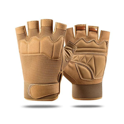 Breathable Half-Finger Tactical Gloves | Nylon Cotton Microfiber | Non-Slip Outdoor Sports | Cycling Hiking Skiing | Sand Army Green Black Camouflage | Knuckle Palm Protection | Hook and Loop Fastener