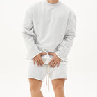 Men's Casual Loose Fit Sweatshirt & Shorts Set | Solid Color | Cotton Pullover | Autumn Winter Spring | Mid Waist | Short Pants | Long Sleeve