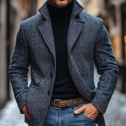 Men's Vintage Herringbone Pattern Blazer | Notch Lapel | Single Breasted | Tailored Fit | Premium Wool Blend | Classic Style | Suitable for Formal & Smart-Casual Occasions | Button Cuffs | Front Pockets