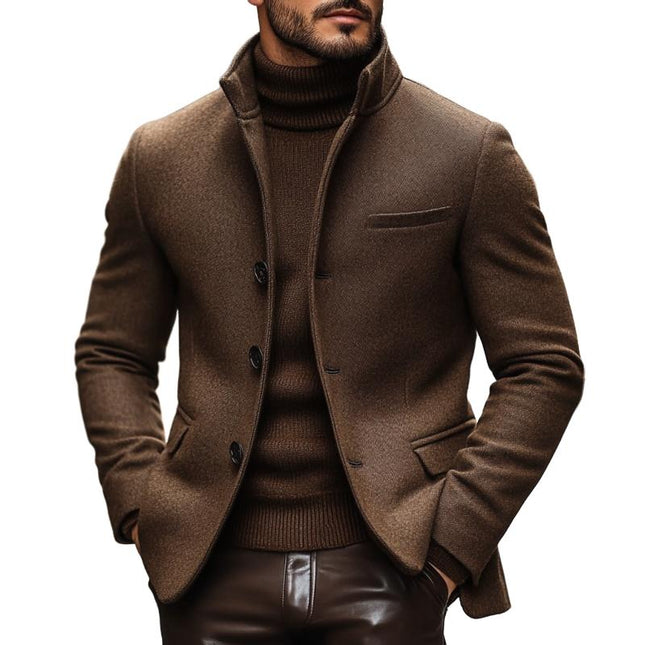 Men's Vintage Wool Blend Blazer | Slim Fit | Stand Collar | Single Breasted | Warm & Stylish Outerwear | Premium Quality | Versatile Design | Casual & Formal Wear | Comfortable & Durable