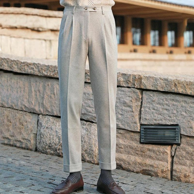 Men's Woolen Dress Pants | Autumn Winter | British Style | Tailored Waistband | Classic Fit | Wool Blend Fabric | Warmth & Insulation | Sizes S to XXL | Flat Front | Straight Leg | Elegant Checks | Practical Pockets