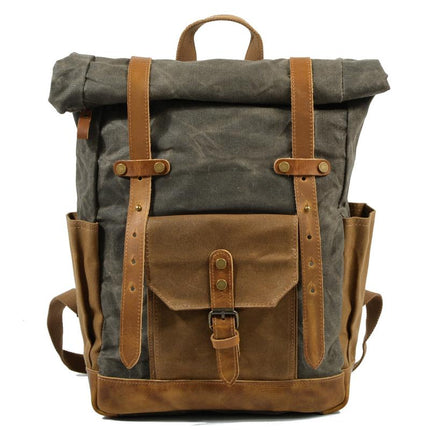 Men's Waterproof Canvas Backpack | Vintage Style | Contrast Design | Multi-Pocket | Weather-Resistant | Urban Outdoor Bag | Comfortable Fit | Durable Straps | Casual Daypack | Ideal for Travel | Men's Adventure Backpack