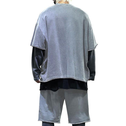 Men's Loose Fit Cotton Blend T-shirt and Shorts Set | Casual Fashion Activewear | Round Neck | Short Sleeve | Mid Waist | Spring Summer Autumn