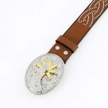 Men's Leather Belt | Vintage Western Cowboy Style | Carved Punk Design | High-Quality Leather | Intricate Patterns | Bold Punk Influence | Adjustable Fit | Classic Western Buckle | Durable Accessories