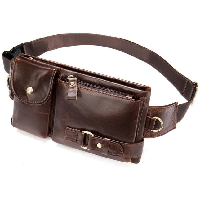Men's Leather Waist Bag | Genuine Leather Messenger Bag | Adjustable Straps | Multiple Compartments | Durable Travel Accessory | Stylish Crossbody Bag for Men | Secure Closure | Compact & Lightweight