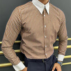 Men's Long Sleeve Striped Colorblock Shirt | Lapel Collar | Buttoned Cuffs | Casual Wear | Classic Style | Comfortable Fabric | Versatile Outfit