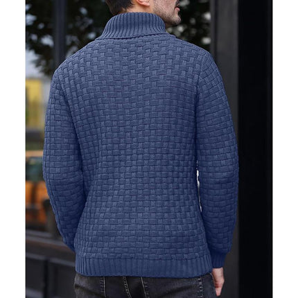 Men's Jacquard Knit Sweater | Regular Fit | Lapel Collar | Long Sleeve | Button Front | Casual Outerwear | Fall Winter | Cotton Blend | Patterned Design | Versatile Layering | Warm Apparel
