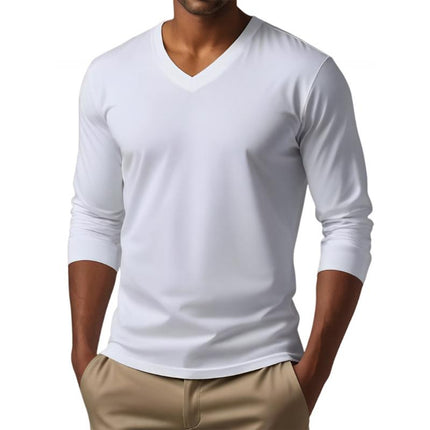 Men's Slim Fit V-Neck Long Sleeve T-Shirt | Cotton Blend | Casual Tee | Comfortable Stretch | Versatile Styling | Easy Maintenance | Ideal for Layering | Contemporary Design | Stylish Attire
