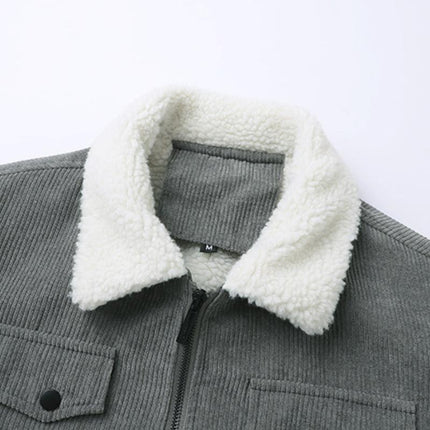 Men's Jacket | Casual Lapel Corduroy | Thickened Lambswool Lining | Multi-Pocket Zipper | Warm & Durable Outerwear | Classic Style | Versatile & Wind-Resistant | Ideal for Cold Weather