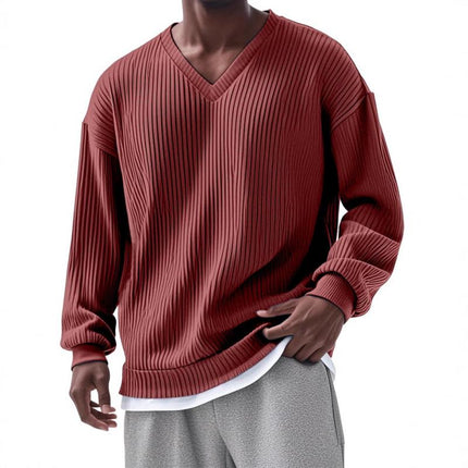 Men's V-Neck Striped Long Sleeve T-Shirt | Casual Loose Fit | Premium Cotton Blend | Comfortable Lightweight | Durable Construction | Relaxed Everyday Style | Breathable Fabric | Versatile Layering