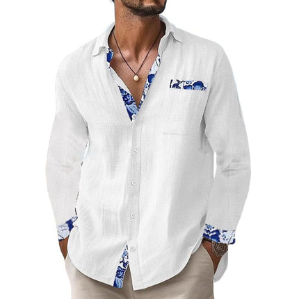 Men's Long Sleeve Shirt | Printed Decor | Lapel Collar | Casual & Semi-Formal Wear | Buttoned Cuffs | Breathable Fabric | Regular Fit | Versatile Styling | Multiple Sizes | Unique Design