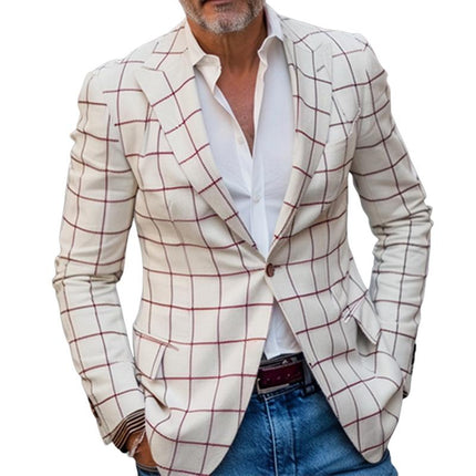Men's Retro Check Print Blazer | Notch Lapel | Long Sleeve | Blended Fabric | All Seasons | Classic Men's Jacket | Fashionable Printing | Versatile Outerwear | Multiple Sizes Available
