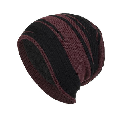 Men's Retro Jacquard Knit Hat | Plush Lining Warm Winter Beanie | Colorblock Design | Soft Acrylic Material | Snug Fit | Cold Weather Essential | Stylish Vintage Color Contrast