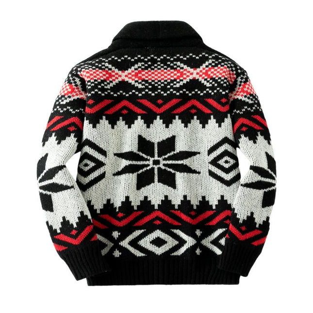 Men's Holiday Cardigan | Vintage Christmas Jacquard Pattern | Lapel Design | Soft Knit Fabric | Single-Breasted | Warm & Comfortable | Ideal for Winter Gatherings | Versatile Layering Piece