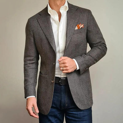 Men's Slim Fit Vintage Herringbone Blazer | Notch Lapel | Two-Button Closure | Wool Blend | Long Sleeve | Classic Tailored Jacket | Formal & Casual Wear | Available in Small to XXXL