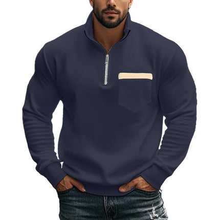 Men's Casual Sweatshirt | Zipper Stand Collar | Solid Color | Versatile Design | Comfortable Fit | Hip-Length | Soft Breathable Fabric | High-Quality Cotton Polyester Blend | Classic Shades | Machine Washable