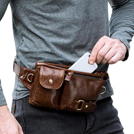 Men's Leather Waist Bag | Genuine Leather Messenger Bag | Adjustable Straps | Multiple Compartments | Durable Travel Accessory | Stylish Crossbody Bag for Men | Secure Closure | Compact & Lightweight