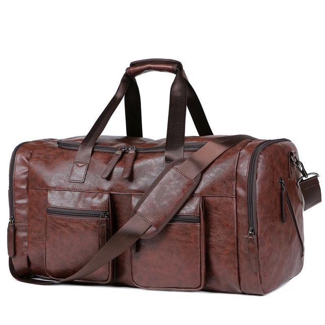 Men's Large Capacity Travel Duffle Bag | 32 Inch | PU Leather | Zipper Closure | Horizontal Square Shape | Plain Design