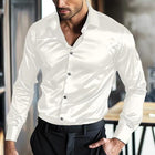Men's Silk Dress Shirt | Long Sleeve | No-Iron Anti-Wrinkle | Lapel Collar | Elegant Silk Fabric | Business Formal Shirts | Tailored Fit | Timeless Sophistication | Versatile Wardrobe Staple