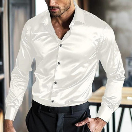 Men's Silk Dress Shirt | Long Sleeve | No-Iron Anti-Wrinkle | Lapel Collar | Elegant Silk Fabric | Business Formal Shirts | Tailored Fit | Timeless Sophistication | Versatile Wardrobe Staple