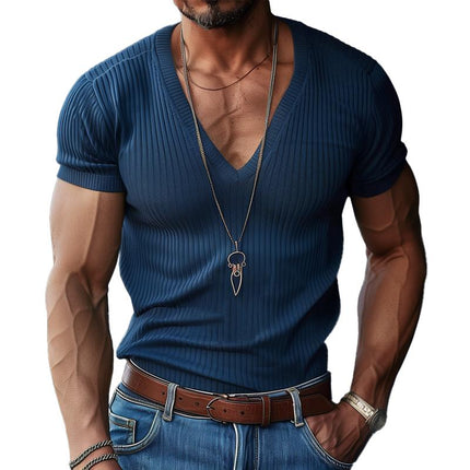 Men's V Neck Short Sleeve Knit T-Shirt | Solid Color | Soft Stretchy Fabric | Casual Comfort | Stylish Everyday Wear