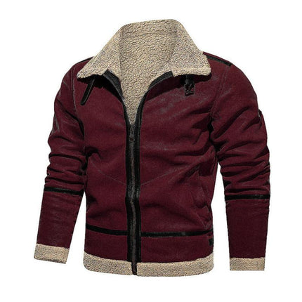 Men's Vintage Suede Jacket | Lambswool Lined | Warm Lapel | Loose Fit | Zipper Closure | Functional Pockets | Casual Winter Outerwear | Insulated Warmth | Rugged Style | Fall & Winter Coat