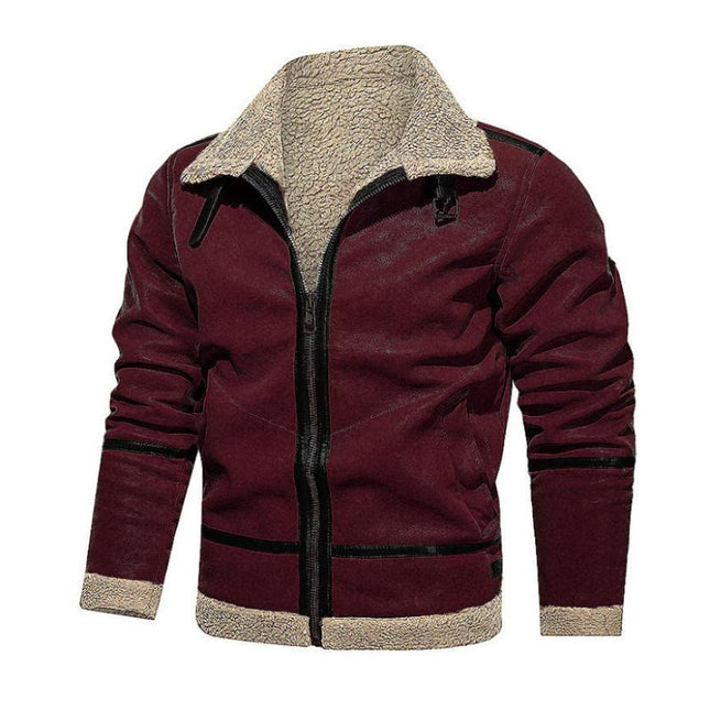Men's Vintage Suede Jacket | Lambswool Lined | Warm Lapel | Loose Fit | Zipper Closure | Functional Pockets | Casual Winter Outerwear | Insulated Warmth | Rugged Style | Fall & Winter Coat