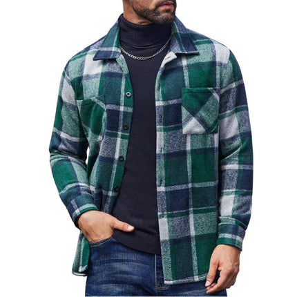 Men's Relaxed Fit Flannel Shirt | Vintage Check Pattern | Lapel Collar | Long Sleeve | Warm & Soft | Earthy Tones | Casual & Versatile | For Layering | Ideal for Fall & Winter |