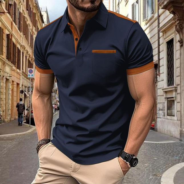 Men's Colorblock Polo Shirt | Chest Pocket | Lapel Collar | Cotton Blend | Short Sleeve | Casual & Semi-Casual | Comfortable & Breathable | Stylish Design | Easy Care | Classic & Modern Style | Versatile