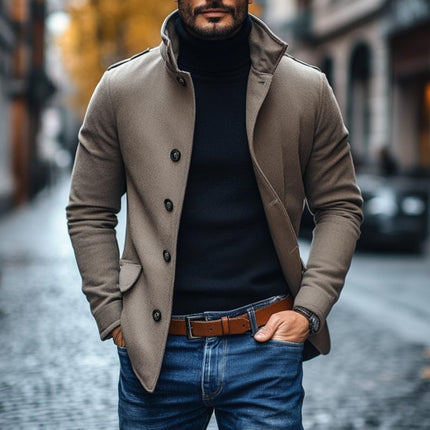 Men's Wool Blend Short Coat | Slim Fit | Single-Breasted | Lapel Collar | Premium Fabric | Versatile Casual Outerwear | Warm & Stylish | Functional Pockets | Hip-Length | Timeless Minimalist Design