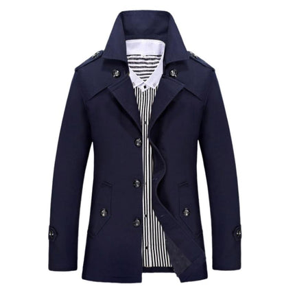 Men's Mid-Length Trench Coat | Classic Lapel Design | Tailored Silhouette | Full-Length Sleeves | Buttoned Cuffs | High-Quality Fabric | Elegant & Versatile | Cozy Insulation | Neutral Colors | Regular Fit