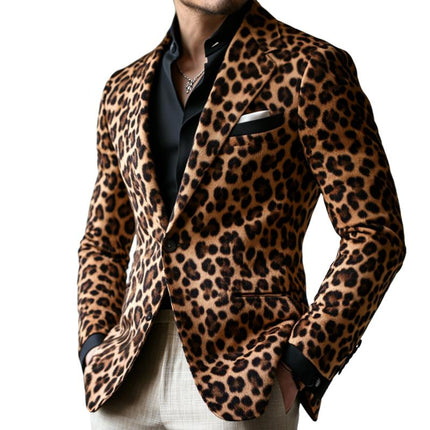 Men's Vintage Leopard Print Blazer | Casual Single Breasted Jacket | Notched Lapels | Classic Long Sleeve | Sizes S to 3XL | Lightweight Polyester | Fashion Outerwear for Parties & Business Casual