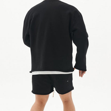 Men's Casual Loose Fit Sweatshirt & Shorts Set | Solid Color | Cotton Pullover | Autumn Winter Spring | Mid Waist | Short Pants | Long Sleeve