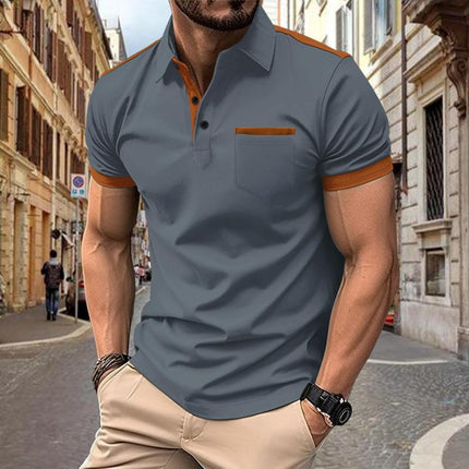 Men's Colorblock Polo Shirt | Chest Pocket | Lapel Collar | Cotton Blend | Short Sleeve | Casual & Semi-Casual | Comfortable & Breathable | Stylish Design | Easy Care | Classic & Modern Style | Versatile