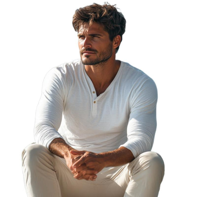 Men's Cotton Blend Henley Neck Slim Fit Long Sleeve T-Shirt | Casual Comfortable Shirt | Modern Style | Versatile Wear | Button Placket | Classic Design | Breathable Fabric | Stylish Layering | Durable & Refined